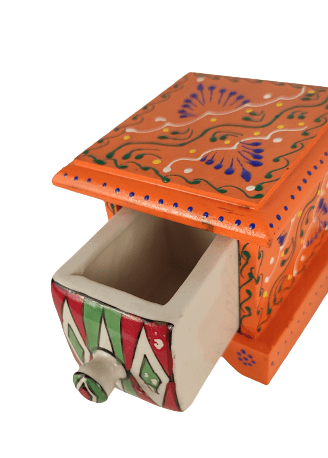 Beautiful Decorative Wooden and Ceramic 1 Drawer Small Chest for Home and Office Decor
