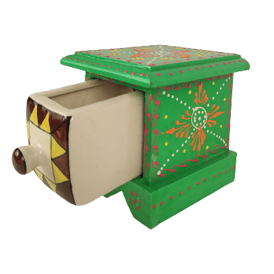 Beautiful Decorative Wooden and Ceramic 1 Drawer Small Chest for Home and Office Decor