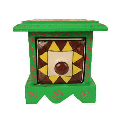 Beautiful Decorative Wooden and Ceramic 1 Drawer Small Chest for Home and Office Decor