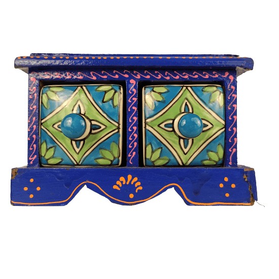 Beautiful Decorative Wooden and Ceramic 2 Drawer Small Chest for Home and Office Decor