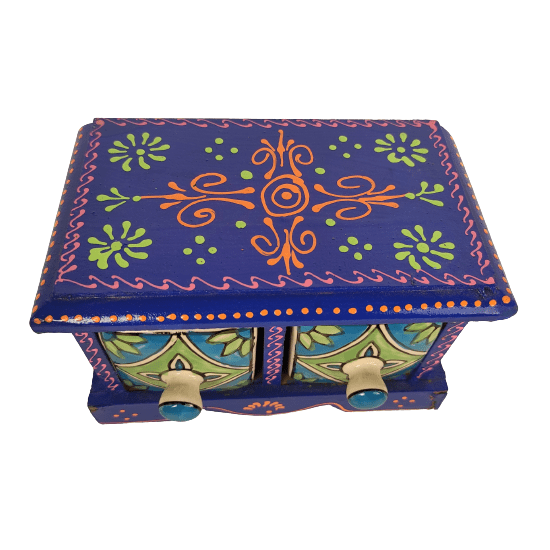 Beautiful Decorative Wooden and Ceramic 2 Drawer Small Chest for Home and Office Decor