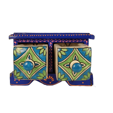 Beautiful Decorative Wooden and Ceramic 2 Drawer Small Chest for Home and Office Decor