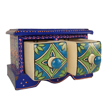 Beautiful Decorative Wooden and Ceramic 2 Drawer Small Chest for Home and Office Decor