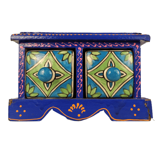 Beautiful Decorative Wooden and Ceramic 2 Drawer Small Chest for Home and Office Decor