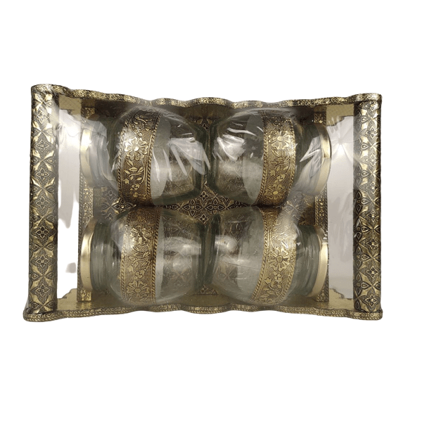 Beautiful Decorative wooden Meenakari Tray with 4 Small Jar for Home Decor