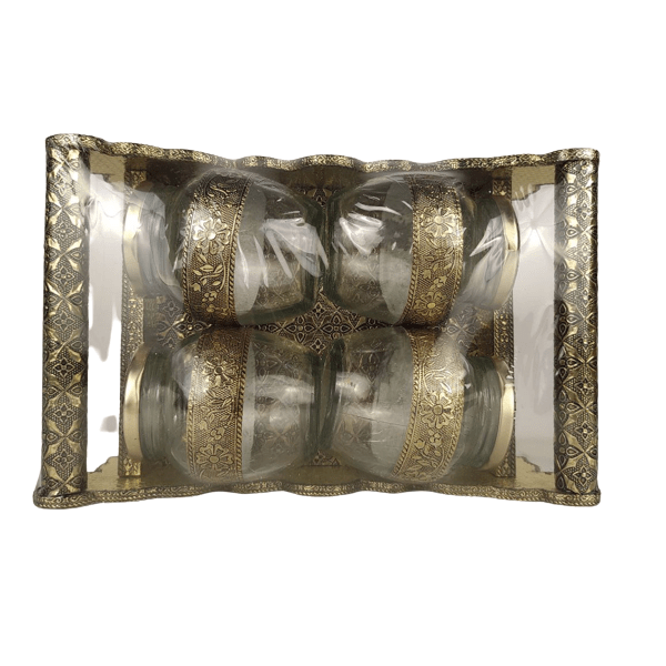 Beautiful Decorative wooden Meenakari Tray with 4 Small Jar for Home Decor