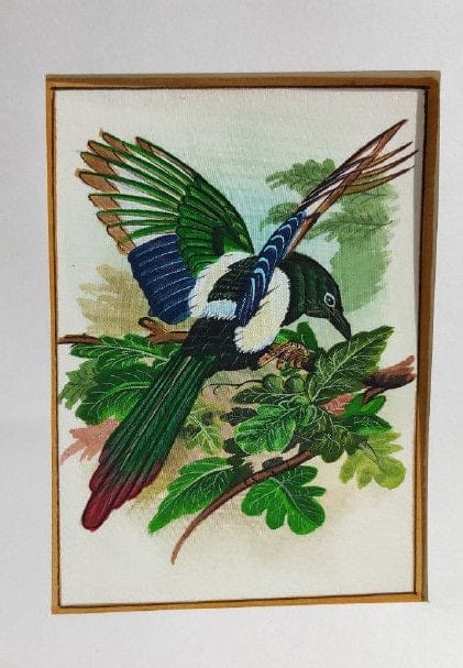 Handmade Bird Painting on Silk Fabric for Home and Office Decor