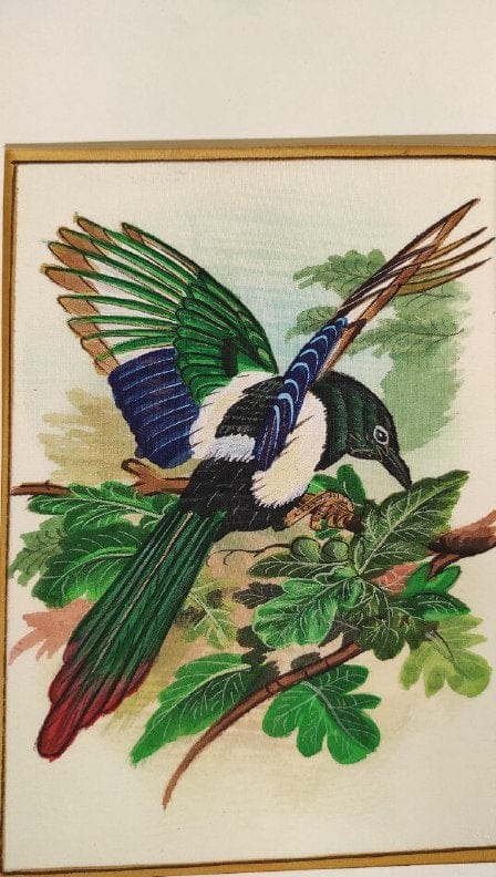 Handmade Bird Painting on Silk Fabric for Home and Office Decor
