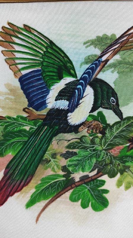 Handmade Bird Painting on Silk Fabric for Home and Office Decor