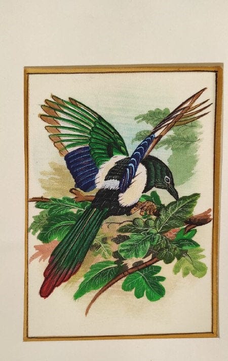 Handmade Bird Painting on Silk Fabric for Home and Office Decor