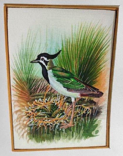 Handmade Bird Painting on Silk Fabric for Home and Office Decor