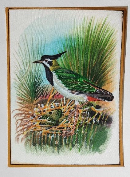 Handmade Bird Painting on Silk Fabric for Home and Office Decor
