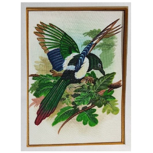Handmade Bird Painting on Silk Fabric for Home and Office Decor