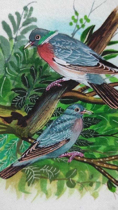 Handmade Birds Painting on Silk Fabric for Home and Office Decor