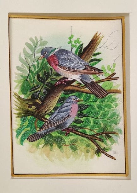 Handmade Birds Painting on Silk Fabric for Home and Office Decor