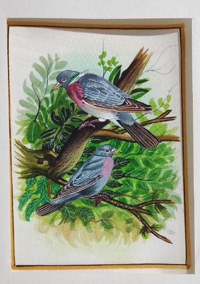Handmade Birds Painting on Silk Fabric for Home and Office Decor