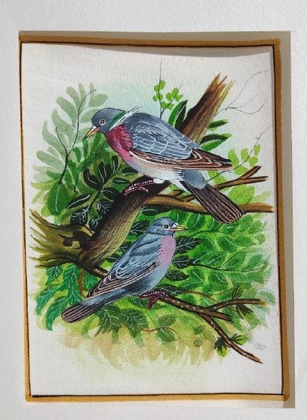 Handmade Birds Painting on Silk Fabric for Home and Office Decor