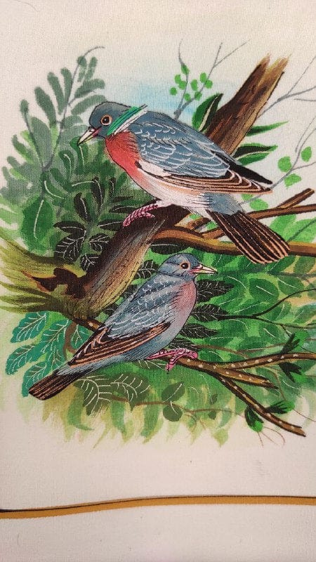 Handmade Birds Painting on Silk Fabric for Home and Office Decor