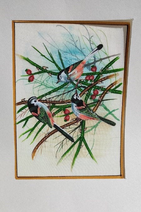 Handmade Birds Painting on Silk Fabric for Home and Office Decor