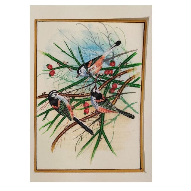Handmade Birds Painting on Silk Fabric for Home and Office Decor