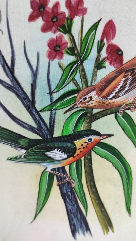 Handmade Birds Painting on Silk Fabric for Home and Office Decor