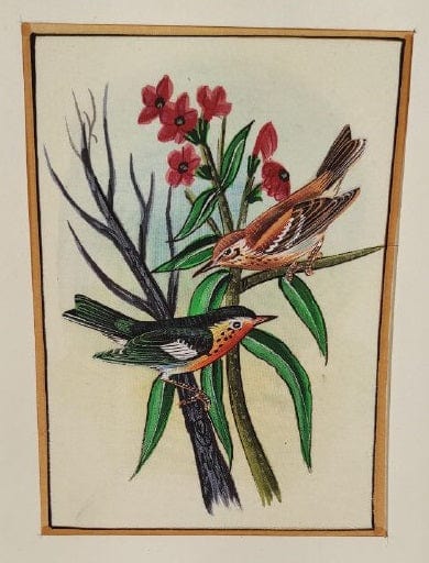Handmade Birds Painting on Silk Fabric for Home and Office Decor