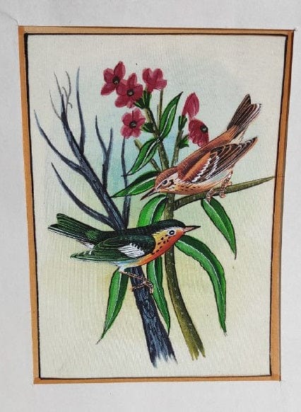 Handmade Birds Painting on Silk Fabric for Home and Office Decor