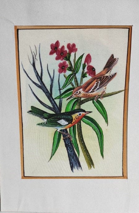 Handmade Birds Painting on Silk Fabric for Home and Office Decor