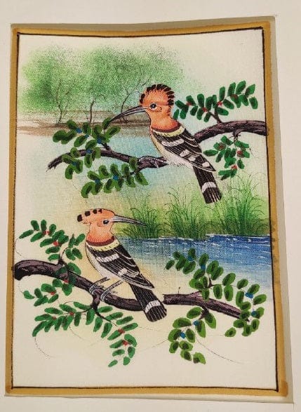 Handmade Birds Painting on Silk Fabric for Home and Office Decor