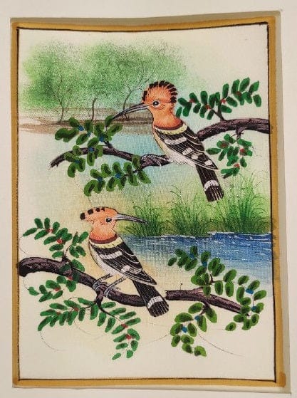 Handmade Birds Painting on Silk Fabric for Home and Office Decor
