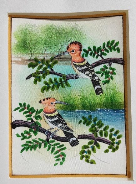 Handmade Birds Painting on Silk Fabric for Home and Office Decor
