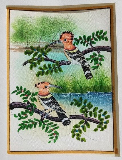 Handmade Birds Painting on Silk Fabric for Home and Office Decor