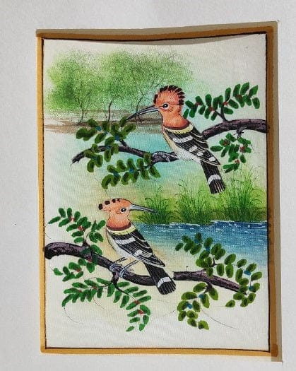 Handmade Birds Painting on Silk Fabric for Home and Office Decor