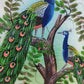 Handmade Two Peacock Painting on Silk Fabric for Home and Office Decor