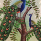 Handmade Two Peacock Painting on Silk Fabric for Home and Office Decor
