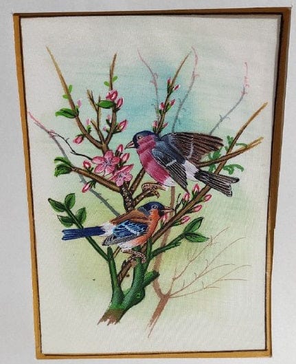 Handmade Birds Painting on Silk Fabric for Home and Office Decor