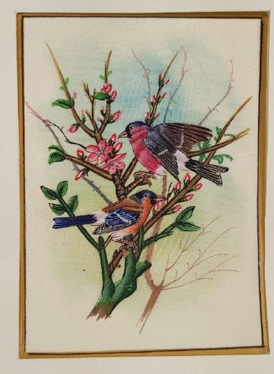Handmade Birds Painting on Silk Fabric for Home and Office Decor