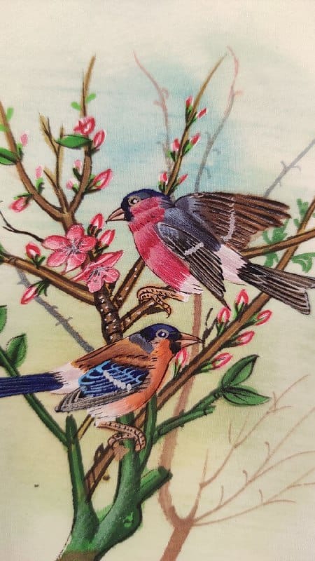 Handmade Birds Painting on Silk Fabric for Home and Office Decor