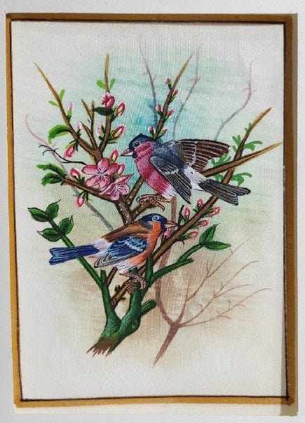 Handmade Birds Painting on Silk Fabric for Home and Office Decor