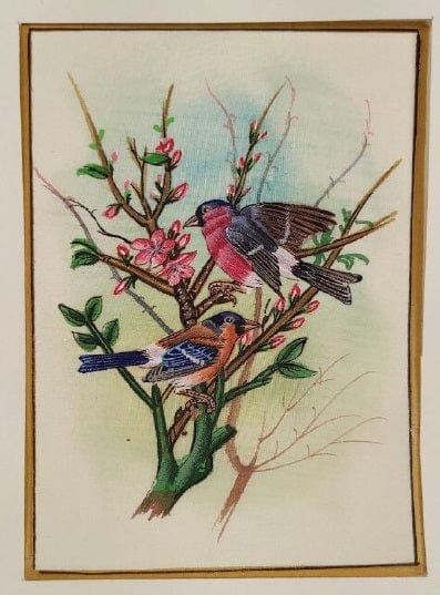 Handmade Birds Painting on Silk Fabric for Home and Office Decor