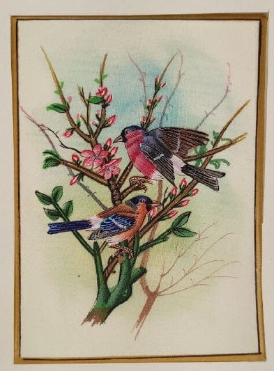 Handmade Birds Painting on Silk Fabric for Home and Office Decor