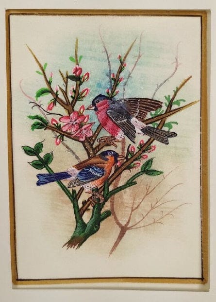 Handmade Birds Painting on Silk Fabric for Home and Office Decor
