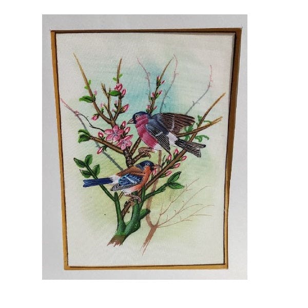 Handmade Birds Painting on Silk Fabric for Home and Office Decor