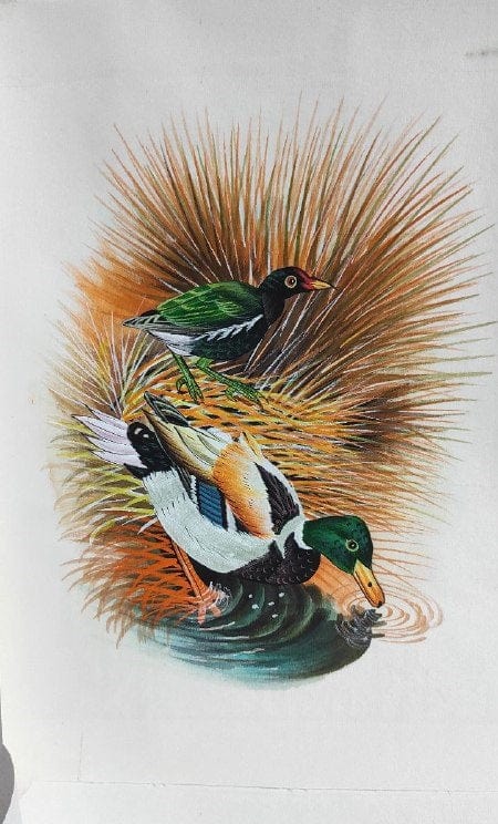 Handmade Birds Painting on Silk Fabric for Home and Office Decor