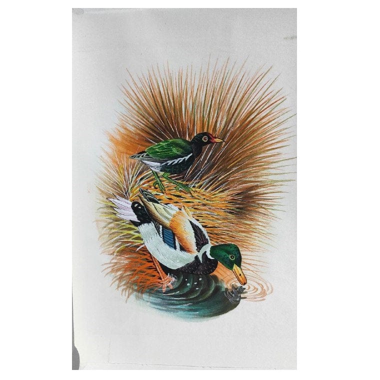 Handmade Birds Painting on Silk Fabric for Home and Office Decor