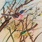 Handmade Birds Painting on Silk Fabric for Home and Office Decor