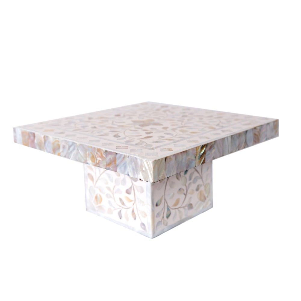 Handmade Customized Mother of Pearl Floral Pattern Rectangular Cake Stand