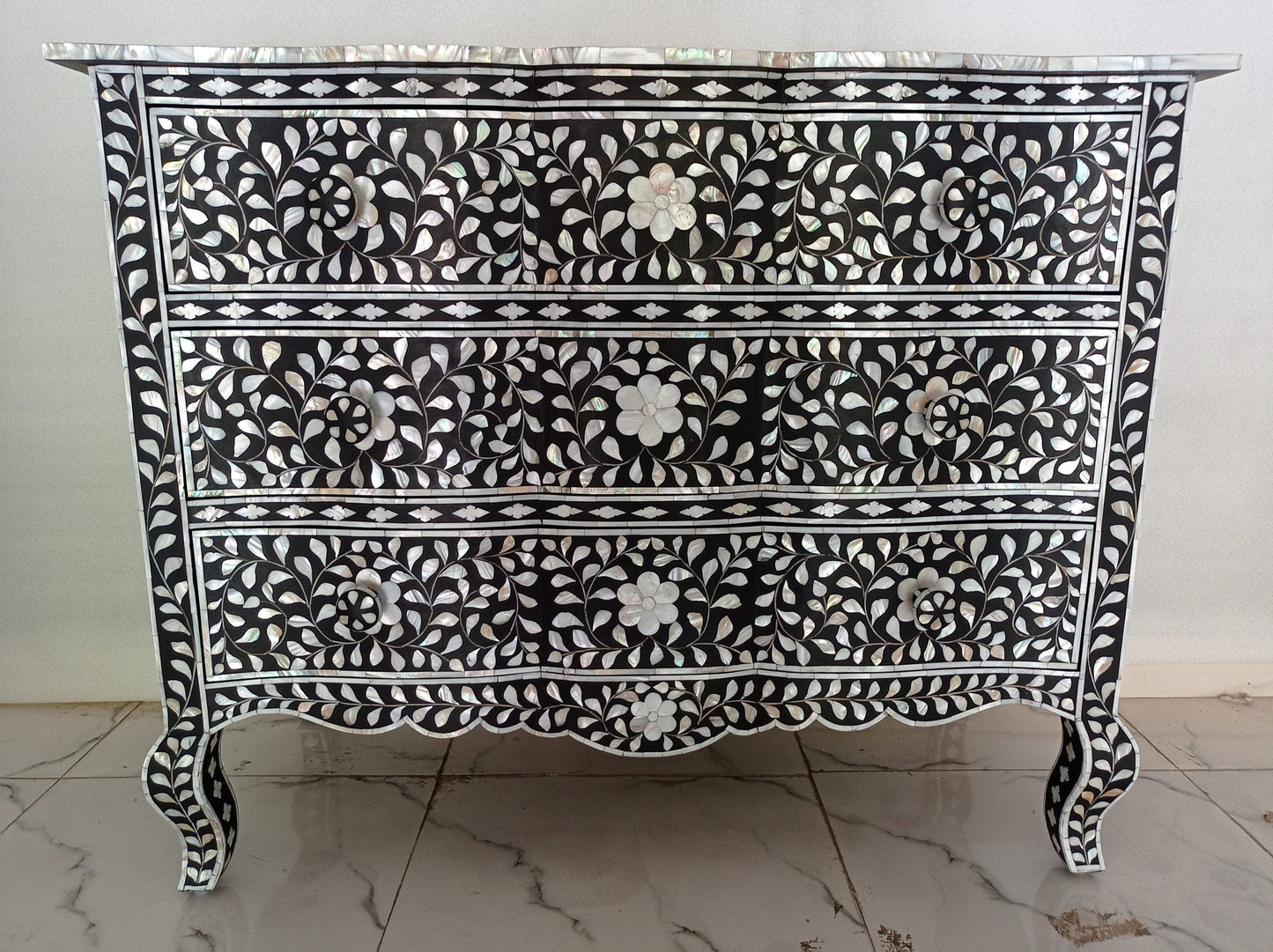 Handmade Customized Mother of Pearl Chest of 3 Drawer
