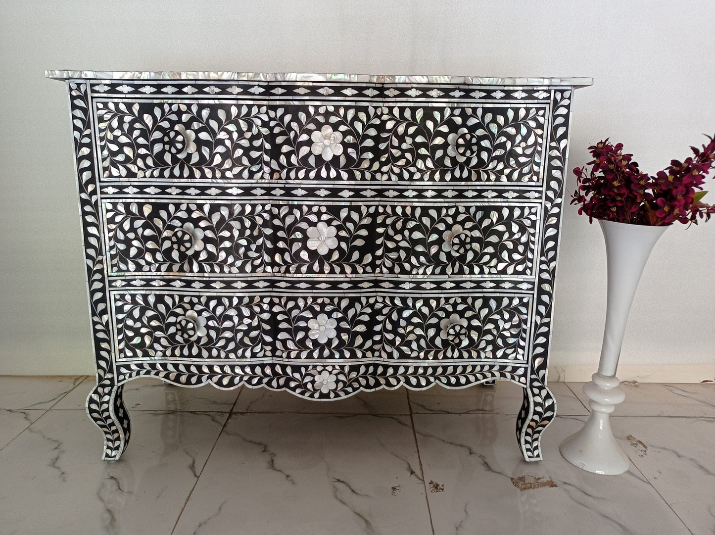 Handmade Customized Mother of Pearl Chest of 3 Drawer