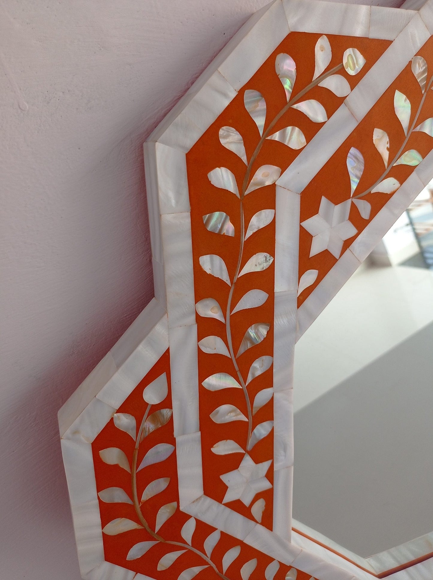 Handmade Customized Mother of Pearl Hexagonal Mirror Frame